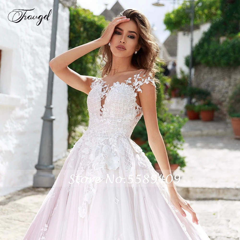 Traugel Vestidos de Novia Mütze Ärmel Spitze Vintage Brautkleider sexy Illusion Applikation Blumen Kapelle Zug eine Linie Brautkleid