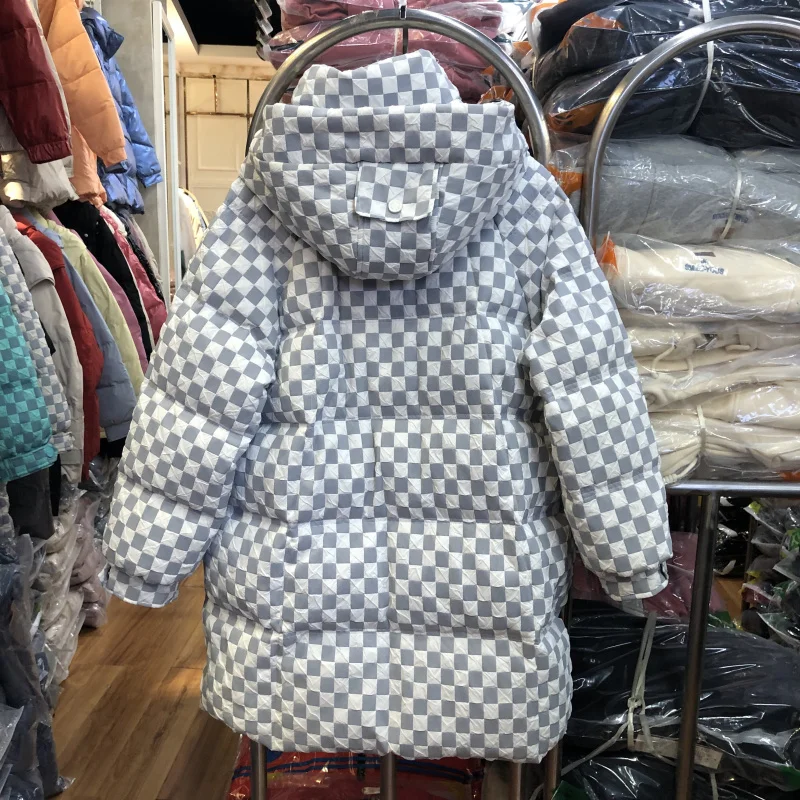 2021 inverno jaqueta feminina longo parkas boneca decorar moda xadrez com capuz para baixo jaquetas grosso quente de alta qualidade algodão casaco feminino