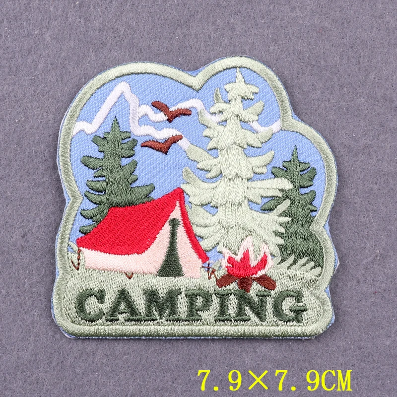 Camping Wilderness Patch Iron On Patches On Clothes Surfing Patch Embroidered Patches For Clothing Stickers DIY Adventure Badges