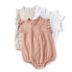 Hot Style Baby Romper Suit New Pure Color Sleeveless Climb Clothes Lace Breathable Linen Garment Girl Children's Clothing