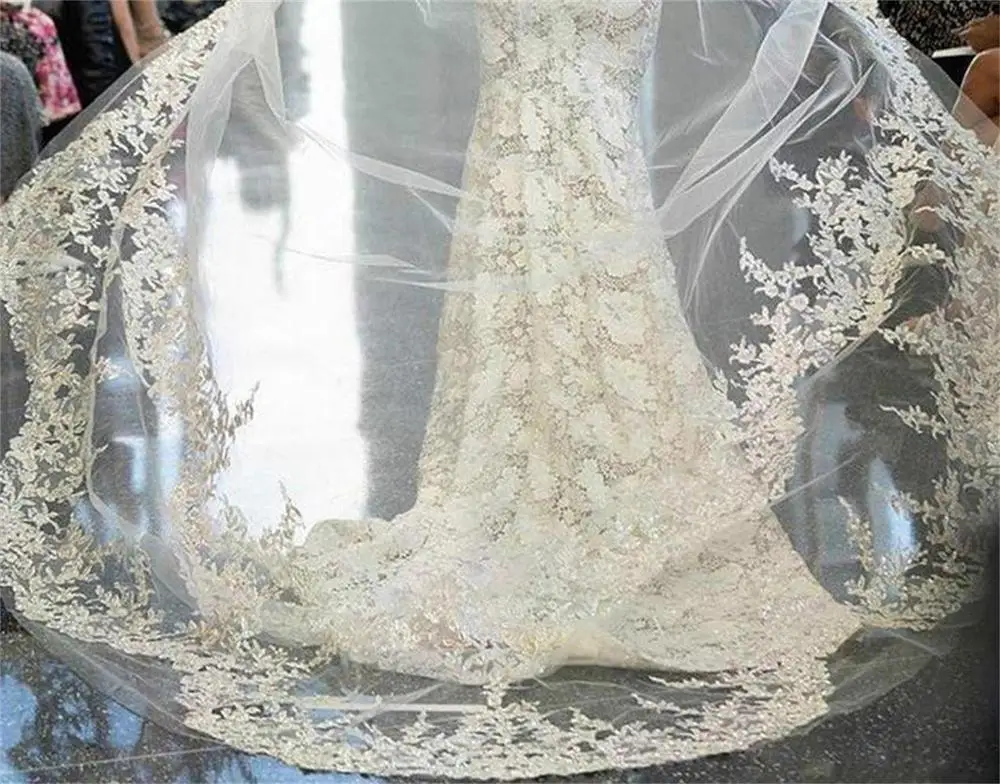 Heißer Verkauf 3M Lange Hochzeit Schleier Mit Appliqued Spitze Zwei Schichten Angepasst Weiß Elfenbein Champagner Braut Hochzeit Schleier mit kamm