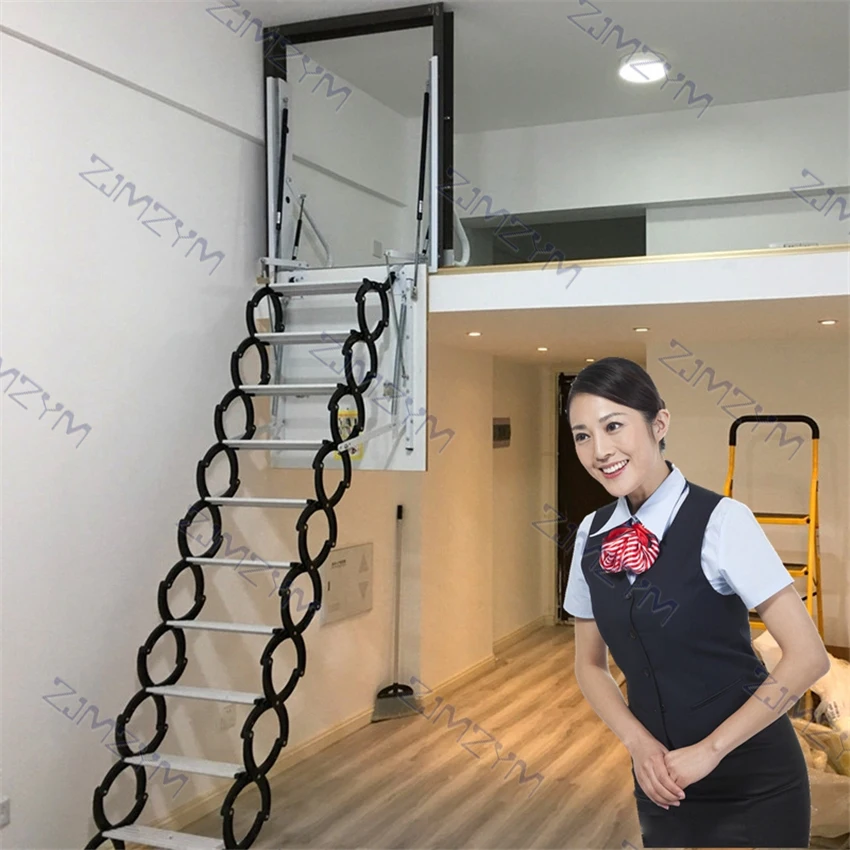 Household Hanging Retractable Staircase Wall-mounted Folding Ladder Customized Top-mounted/Side-mounted Attic Telescopic Stairs