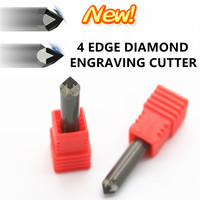 Diamond Engraving Cutter Granite Engraver Stone tools Marble Relief cnc Bit 4 edge PCD Shank 6 mm Milling carving Tool