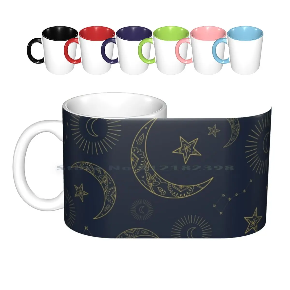 Moon And Star Print Ceramic Mugs Coffee Cups Milk Tea Stars Moon Skies Moonlight Love Night Nature Luna Sky Heavens Astronomy