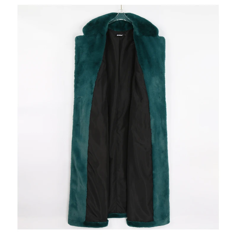 Nerazzurri Winter Long Green Warm Soft Loose Fluffy Faux Fur Coat Women Belt Lapel Elegant Luxury Designer Korean Fashion 2021