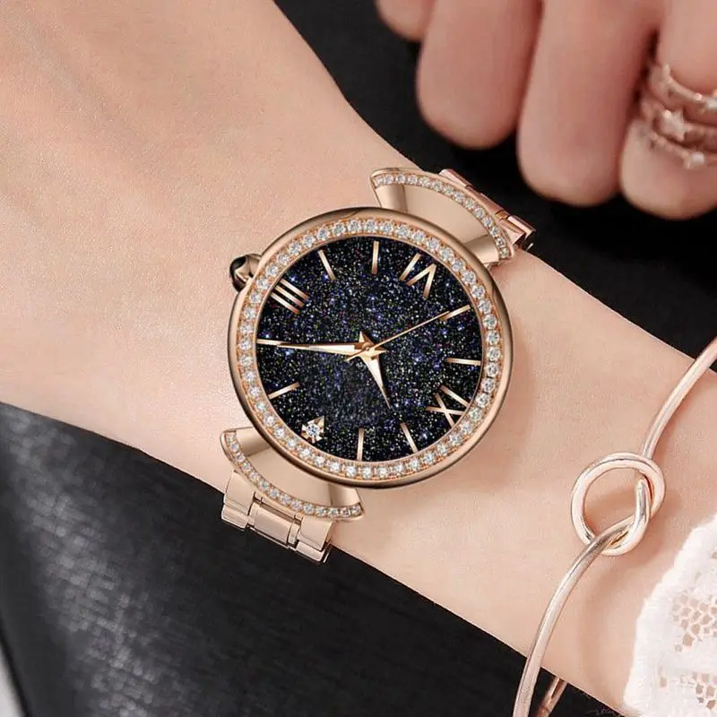 Sky star water drill steel belt women's suit watch simple casual fashion ins belt drill hot selling quartz watch