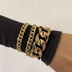 3Pcs/Set Hip Hop Rock Gothic Cuban Thick Bracelet Women's Creative 2022 Fashion Punk Style Charm Bracelets Girl Jewelry Gift