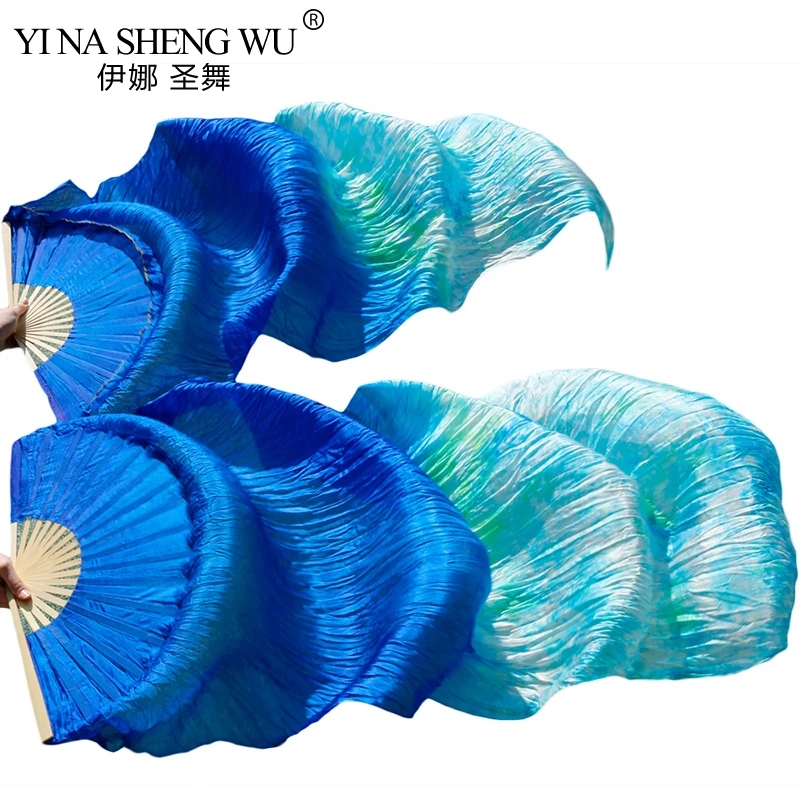 Real Silk/Imitation Silk Bamboo Ribs Long Silk Fans 1Pair Handmade Dyed Silk Fans Belly Dance Performance Fans Mixed Color