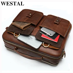 WESTAL bag men's genuine leather men's briefcase laptop bag leather office bags for men's documents bussiness briefcase handbag