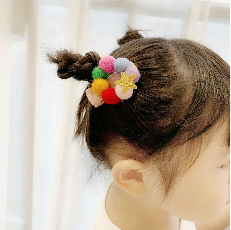 

Boutique ins 10Sets Fashion Cute Felt Pom Pom Bow Hairpins Glitter Star Tiaras Color Ball Bowknot Hair Clips Princess Headwear