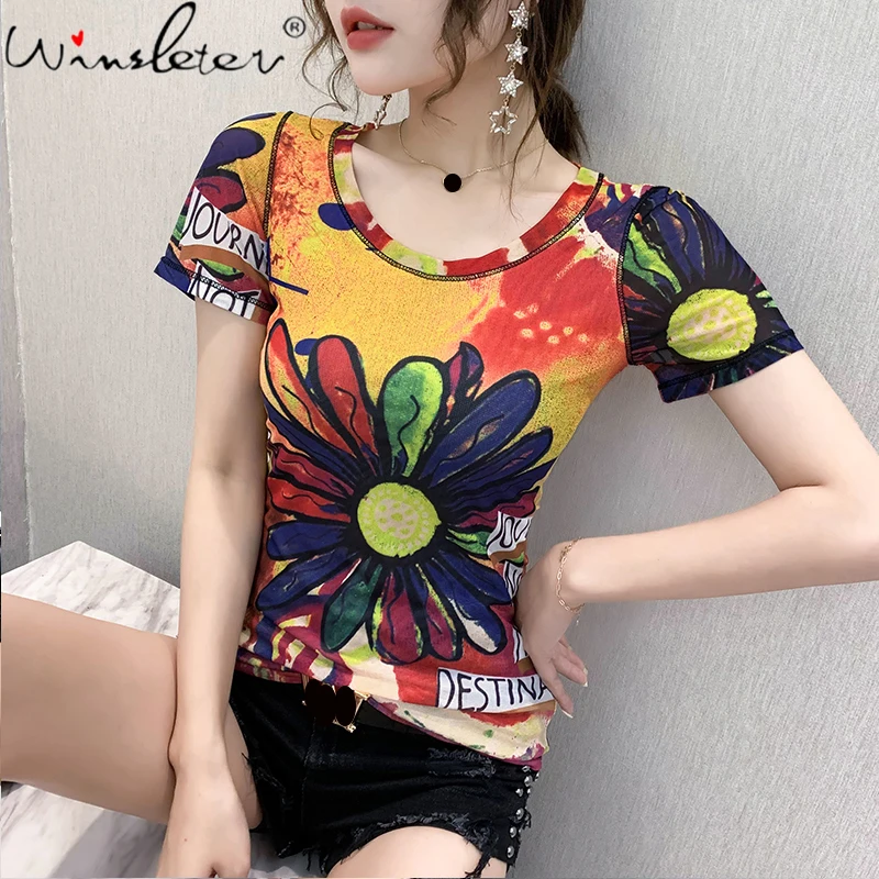 New Women T-shirts Casual Doodle Floral Printed Tops Tee Summer Female Short Sleeve T shirt For Women Clothes футболка T05208B