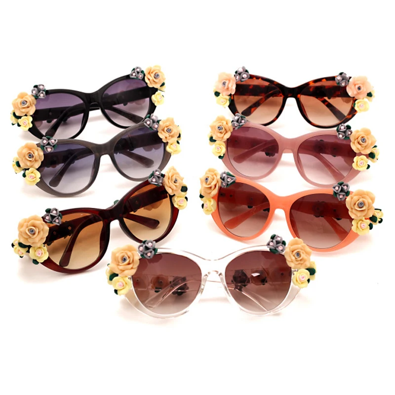 Charming Flower Fashion Cat Eye Sunglasses Women Oculos Vintage Cat Eyes Glasses Brand Designer Men Eyeglasses Shades UV400 O259
