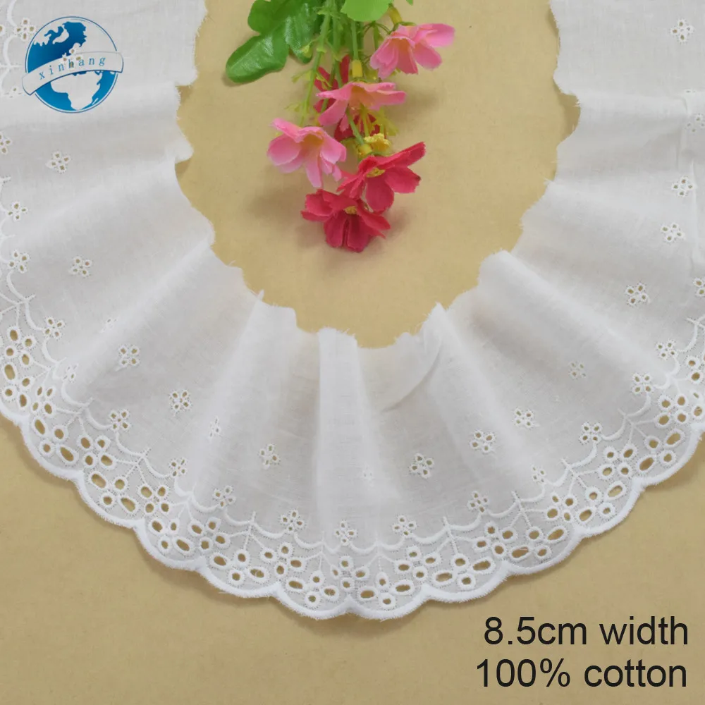 8.5cm Wide 100% Cotton Embroidery Lace Sewing Ribbon Guipure Trim Wedding Lace DIY Garment Accessories African Doll Lace#3990