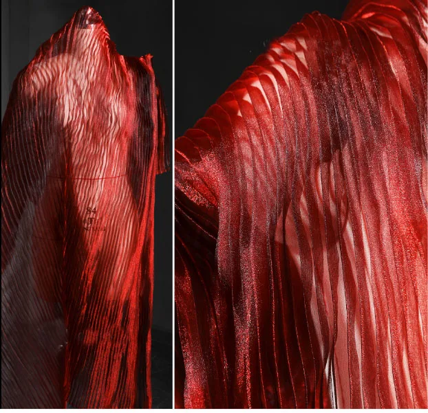 Red crystal mermaid Ji pleated creative wedding dress apparel fabric