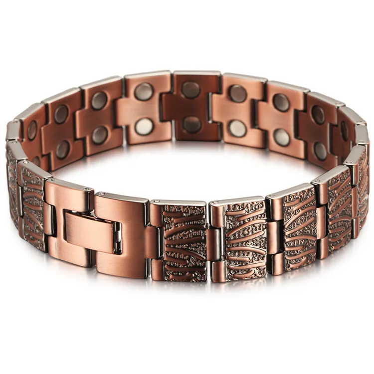 15mm Punk Pure Copper Health Magnetic Pain Relief Bracelet Men Therapy Double Row Magnet Dragon Pattern Chain Bangle Jewelry