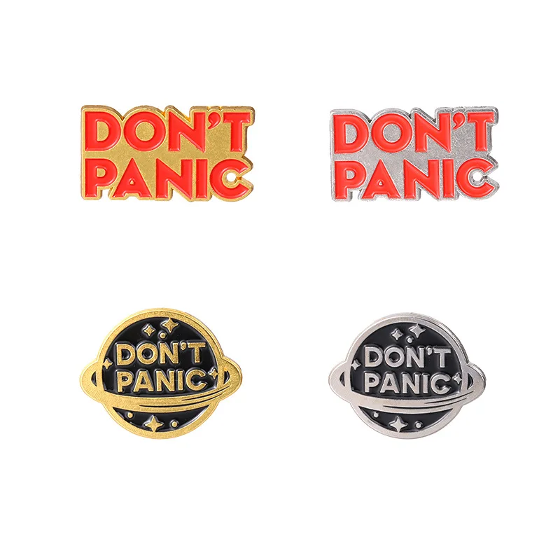 Simple Letter Enamel Pins Don't Panic Planet Earth Jacket Buckle Backpack Badges Unisex