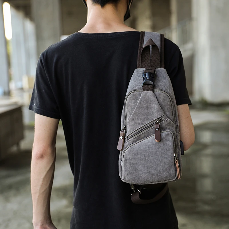 

Small Phone Bag with USB Crossbody Chest Bag Casual Racket Bag Short Trip Canvas Bag Shoulder Bags Men