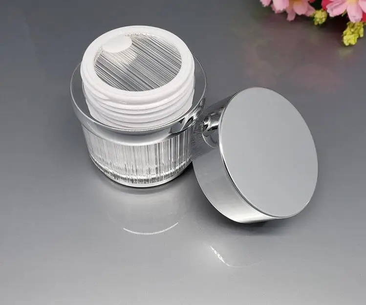 50G shiny silver lined shape acrylic jar bottle for essence day night cream serum moisturizer skin care cosmetic packing SN374