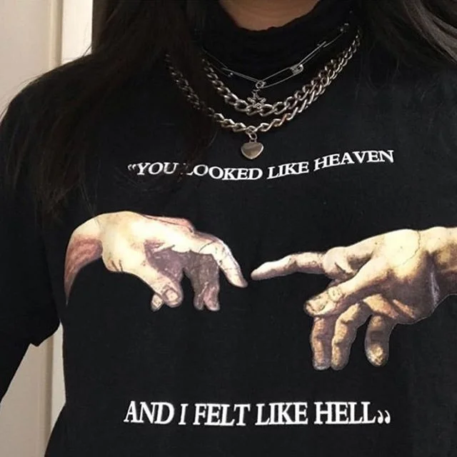 PUDO-JBH 1 قطعة أسود التي شيرت الصيف النساء تي شيرت كنت تبدو وكأنها السماء وشعرت مثل الجحيم مايكلانجيلو الحكم الماضي #5