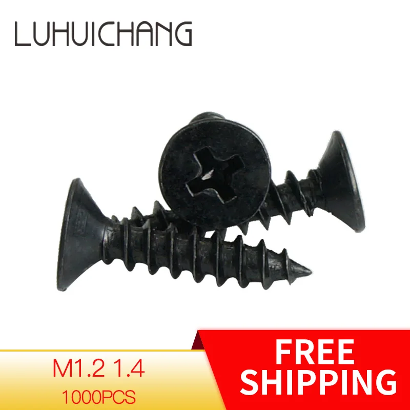 luchang 1000pcs M1.2 1.4 KA Black Self-tapping Screws Countersunk Flat Head Electronic Small Miniature electronic Screw