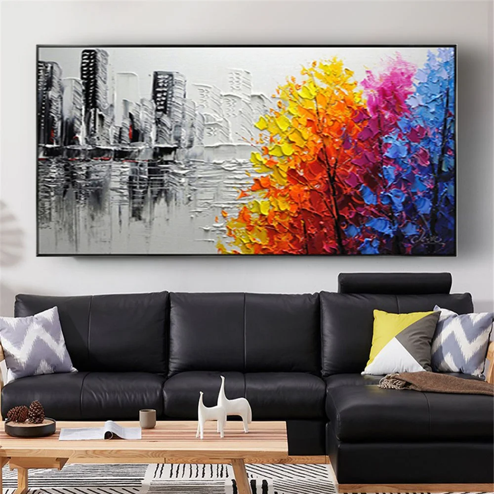 100% Handmade Abstract Oil Painting On Canvas Bright Colorful Flowers Minimalist Modern Wall Art Decor For Home Living Room