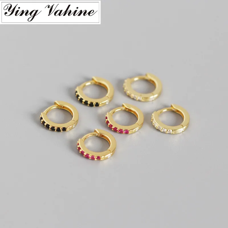 

ying Vahine 100% 925 Sterling Silver Mini Round Red & Black & White Zircon Small Stud Earrings for Women