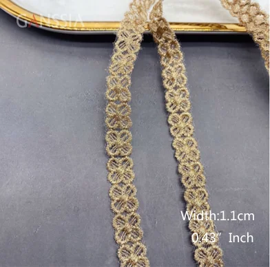 1yard Width:1.1cm Flower Embroidered Lace Trim Rose Gold for Ribbons Garment/Skirt Intimate Accessories/Gift Packing (SS-2309)