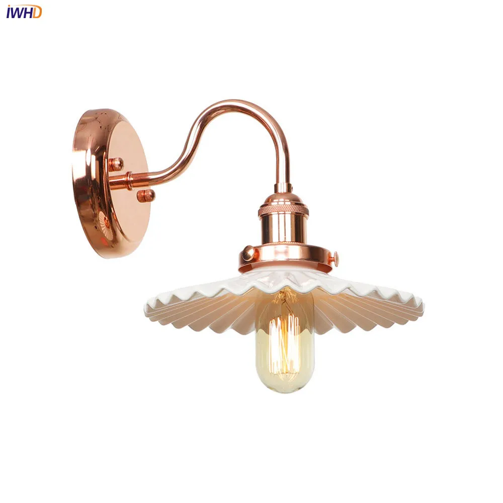 Vintage Nordic Wall Light LED Ceramic Lampshade Wandlamp Rose Golden Wall Lamp Retro Mirror Light Bedroom Bathroom Light Sconces