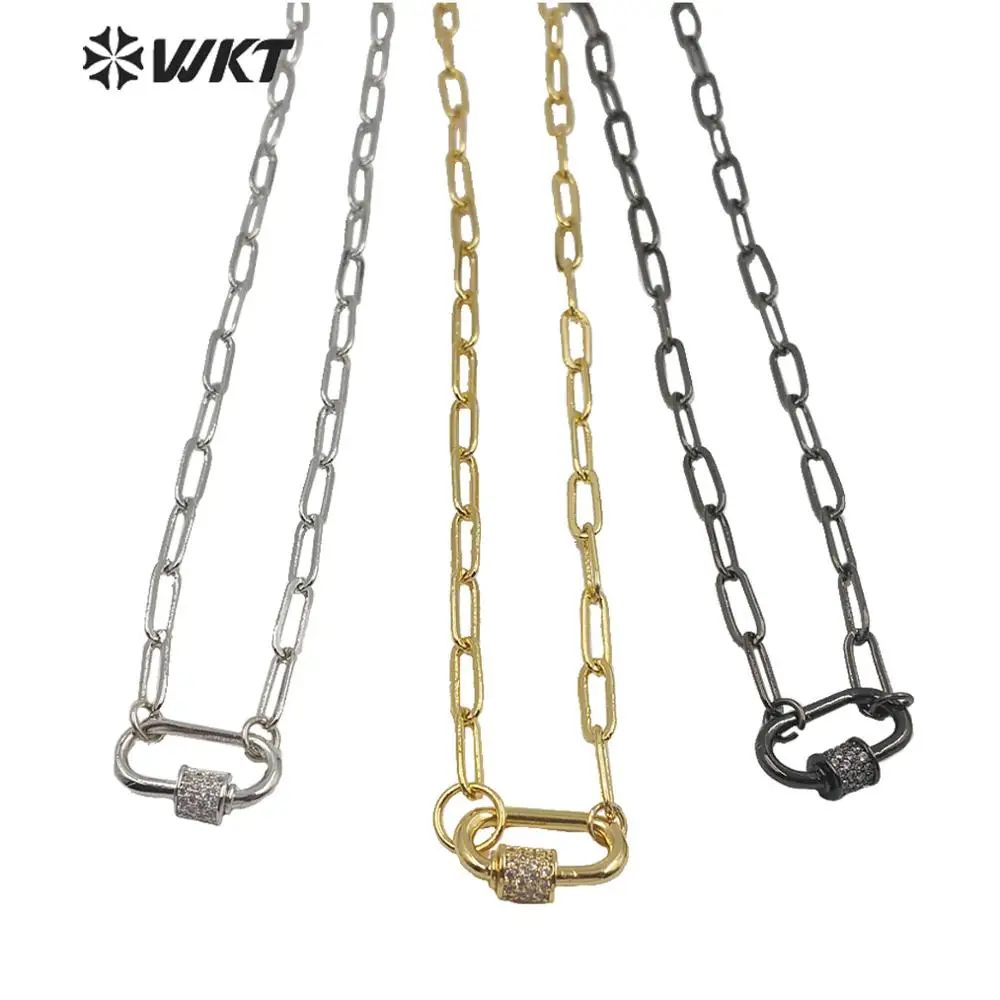 WT-N1223 Fashion Necklace Chain With CZ Pendant Gold Electroplated Woman Popular Link 18 Inch Wholesale Resist Tarnishable