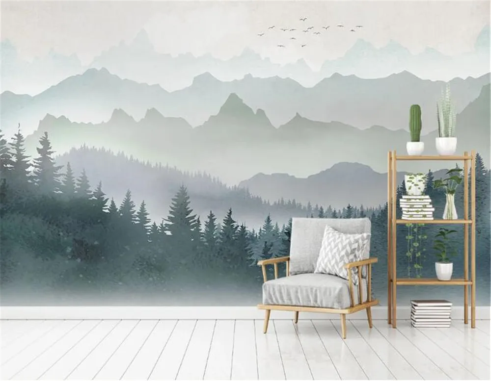 

Bacal professional custom large 3D wallpaper mural modern minimalist watercolor geometric mountain peak forest TV home decor