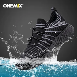 ONEMIX 2024 New Black Running Shoes for Men Waterproof Breathable Training Sneakers Male Outdoor Anti-Slip Trekking Sports Shoes