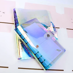 A5 A6 A7 PVC Rainbow laser Transparent Notebook diary Cover Glitter Loose leaf Note Book Planner Clip Office Supplies