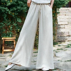 Vintage Yoga Clothes Cotton Linen Women High Waist Pants Baggy Loose Large Oversized Size Women's Cargo Trousers Wide Leg