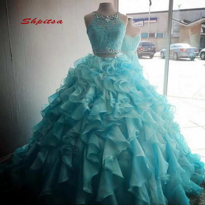 푹신한 Quinceanera 드레스 공주 플러스 크기 Tulle 볼 가운 가장 무도회 2 조각 Prom 달콤한 16 드레스 15 년 동안