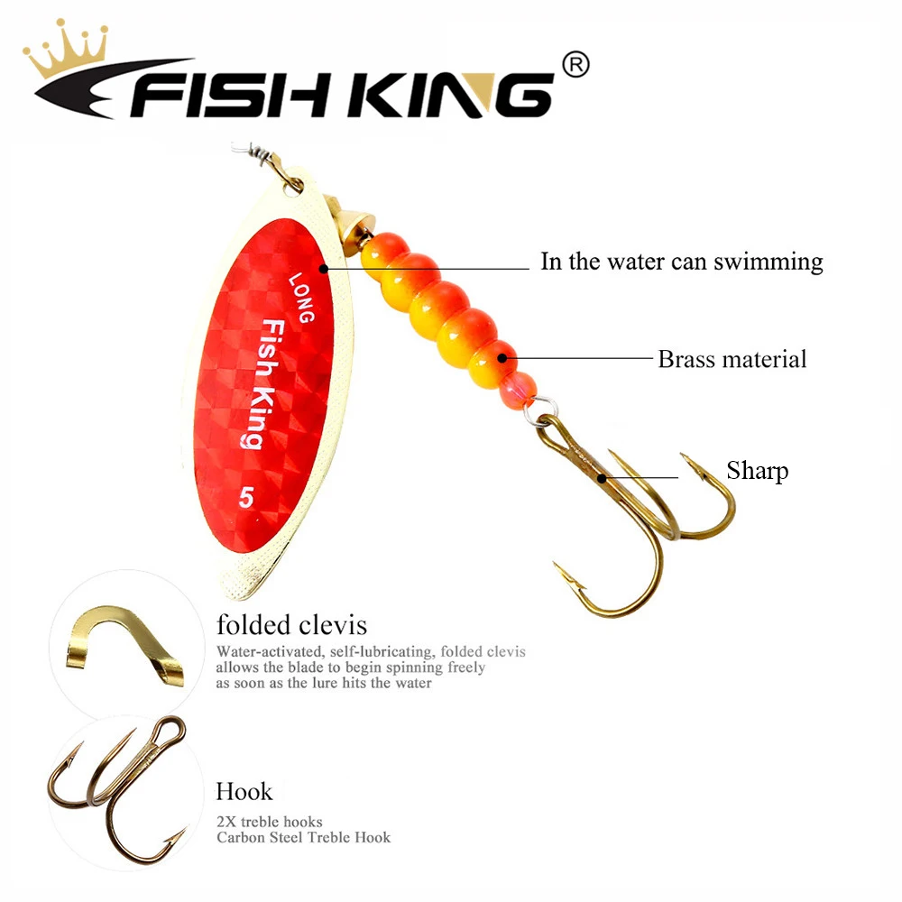 FISH KING 1pcs Metal Fishing Lure 3.8g 6.3g 11g 11.3g 14.5g Spinner Bait Brass Material Hard Baits Treble Hook Fishing Tackle