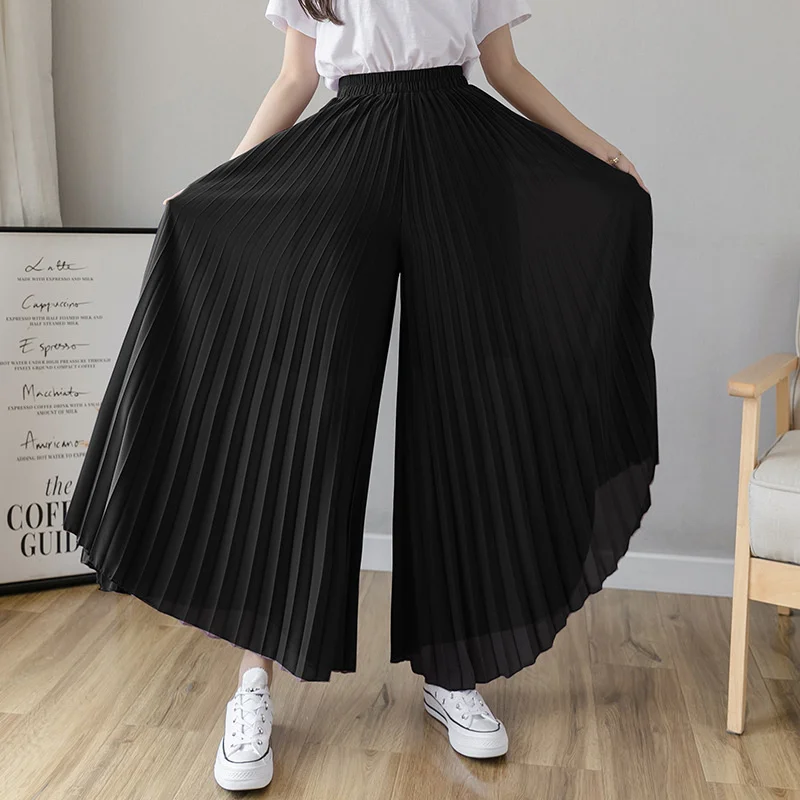 Women Elegant Chiffon High Waist Wide Leg Pants Casual Korean Fashion Pleated Loose Trousers Clothes Comodi Pantalones De Mujer