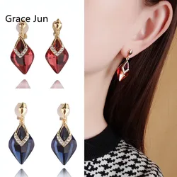 GRACE JUN Fashion Rhinestone Clip on Earrings Without Pierced for Women Girl Party Wedding Elegant Statement Ear Clip New