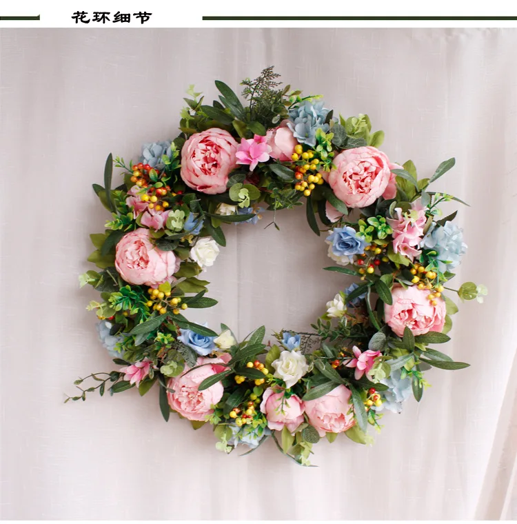 Artificial Penies Flowers Wreath, Front Door Decoration, Wedding Wall Decor, Berries, Olive Leaves, Woodland Wreath, Garland