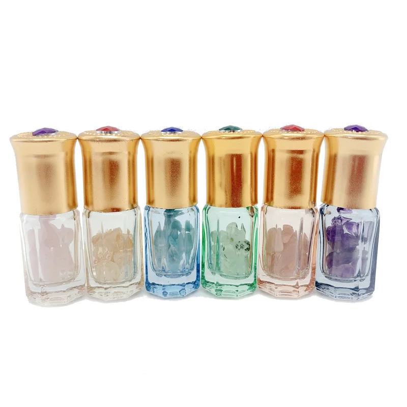 Natural Quarz Gemstone Roller Refillable Essential Oil Bottle Eye Face Roll BottlTool Amazonite Amethyst 3ml 6pcs P230