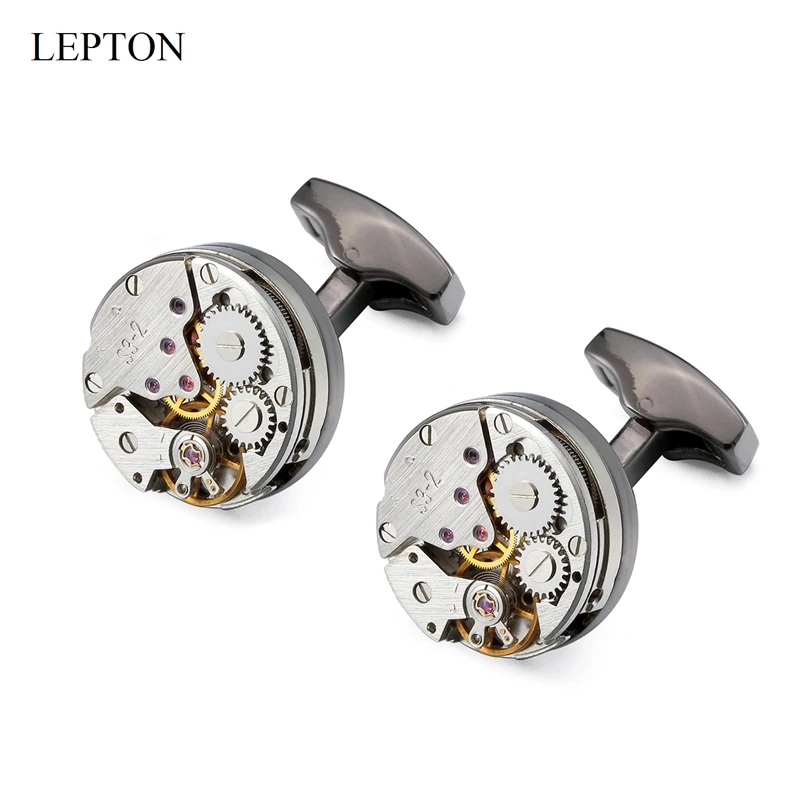 Hot Sale Non-Functiona Watch Movement Design Cufflinks For Mens Lepton Steampunk Gear Watch Mechanism Cuff Links