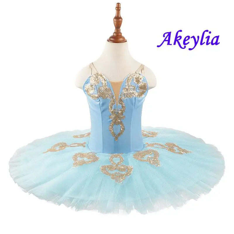 Velvet Pale blue Pro-Professional Ballet Tutu Performance girls Costume Platter Pancake Ballet Tutu for children 7 layers 20013