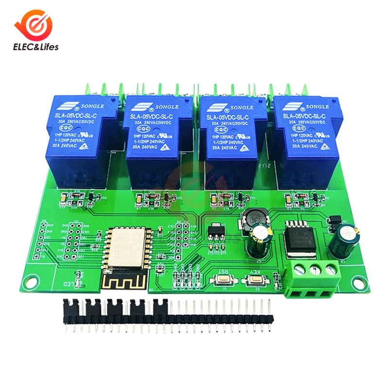 

4-Канальный Релейный Модуль ESP8266, плата для беспроводного управления умным домом, 5 в постоянного тока, 7-28 в, 30 А