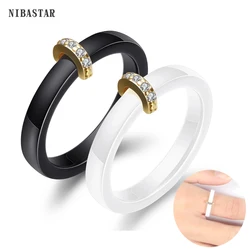 White Black Ceramic Ring For Women 3mm With Shiny Crystal Ring High Quality Fashion Smooth Wedding Band Gifts For Lady