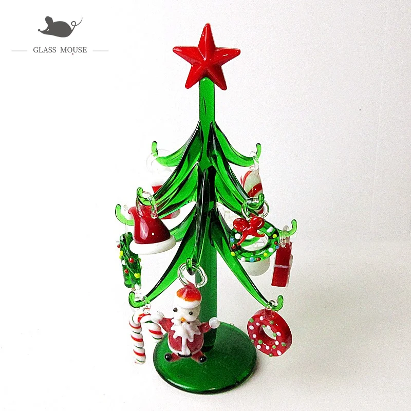 

Handmade Murano Glass Crafts Christmas Tree Ornaments Home Desktop Decor Simulation Christmas Tree With 12 Pendant Accessories