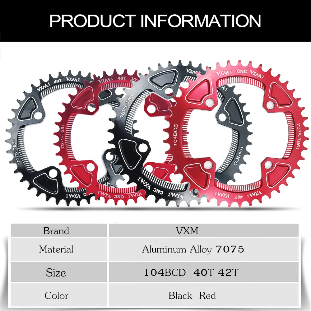 VXM Round Narrow Wide Chainring Mountain bike bicycle 104BCD 40T 42T crankset Tooth plate Parts 104 BCD Chainwheel Bicycle Parts