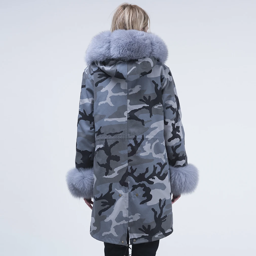 Women's Winter Coats 2021 Real Fox Fur Parka With Faux Fur Liner Camouflage Warm Long Parka Jacket Female