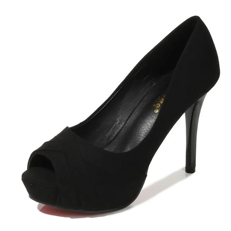 2025 New Fashion Platform Women Pumps Concise Solid Flock High Heels 10cm Shoes Women\'s Peep Toe Shallow Sexy Party Shoes