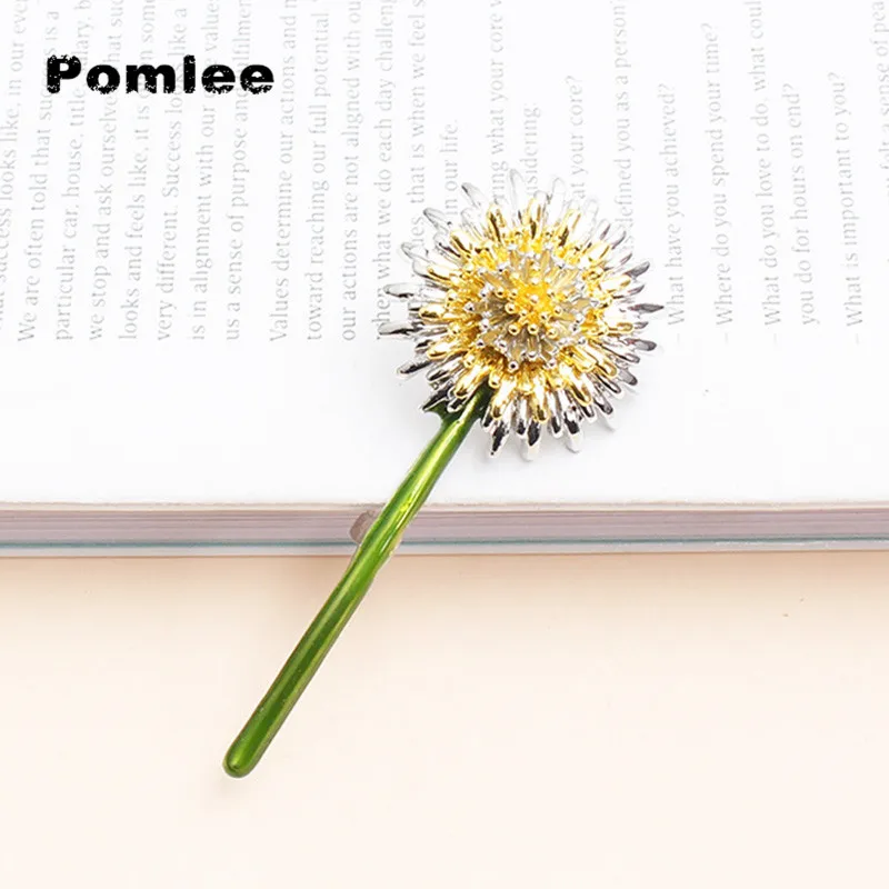 Pomlee New Arrival Enamel Dandelion Brooches For Women Flower Pin Elegant Spring Design Jewelry High Quality New 2021