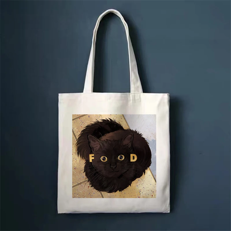 Cute Funny Cat Print Shopper Bags Handbags Shoulder Bags High Capacity Collapsible Woman Shopping Bags Canvas Bag Tote Bag