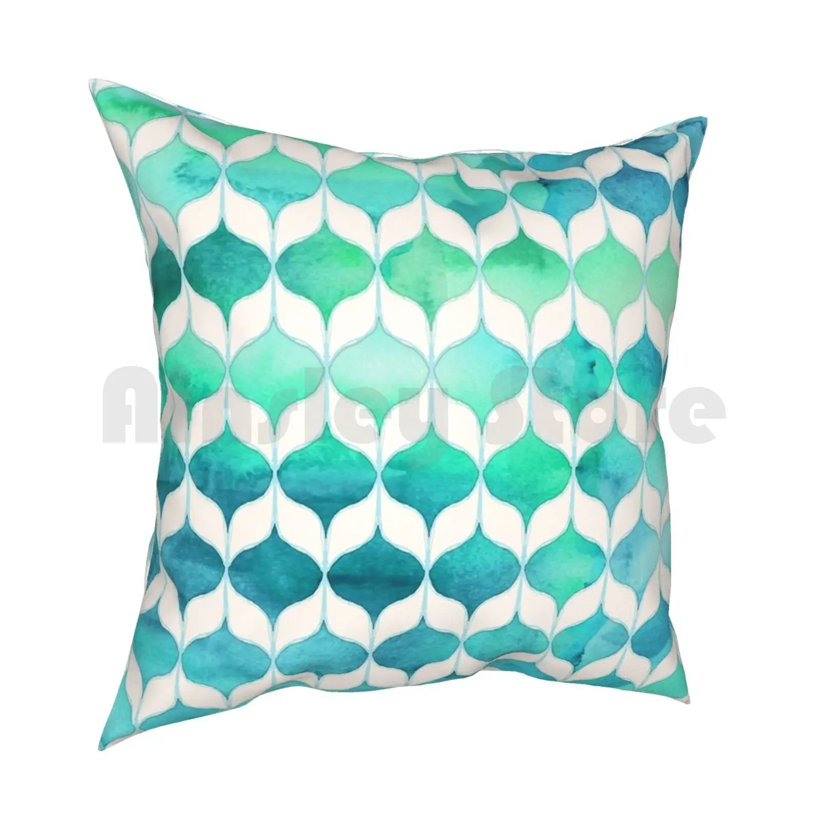 Ocean Rhythms And Mermaids Tails Pillow Case Printed Home Soft DIY Pillow cover Blue Aqua Teal Watercolor Pattern Patterns